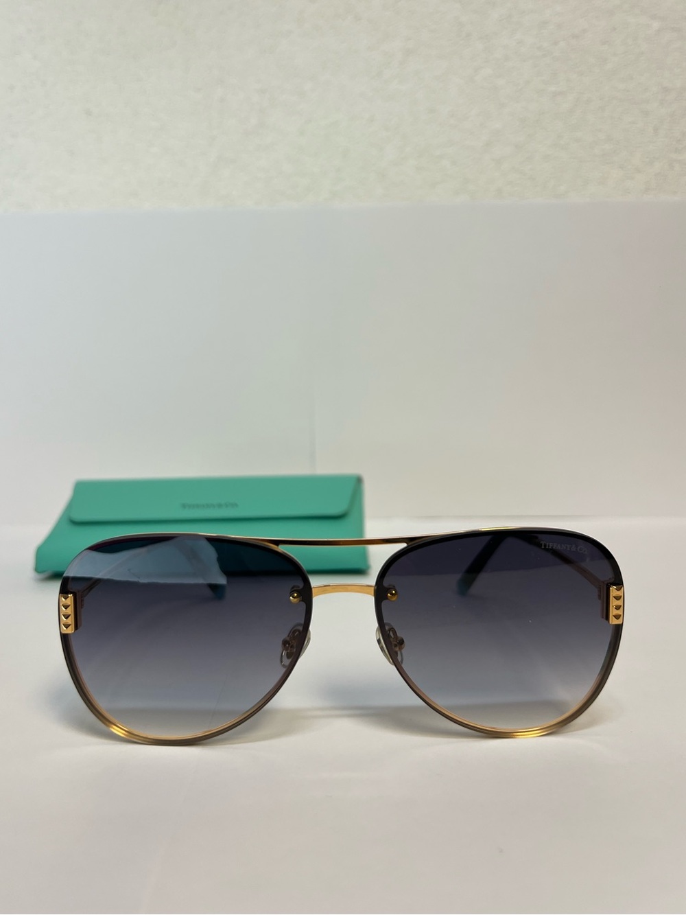 Tiffany & Co. Gold Frame Sunglasses with Blue Gradient Lenses